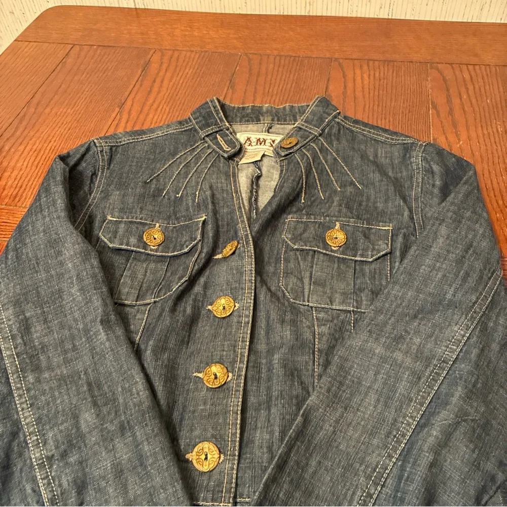 AMI Women's M Denim Jacket Nehru Peplum Waist - Picture 12 of 12